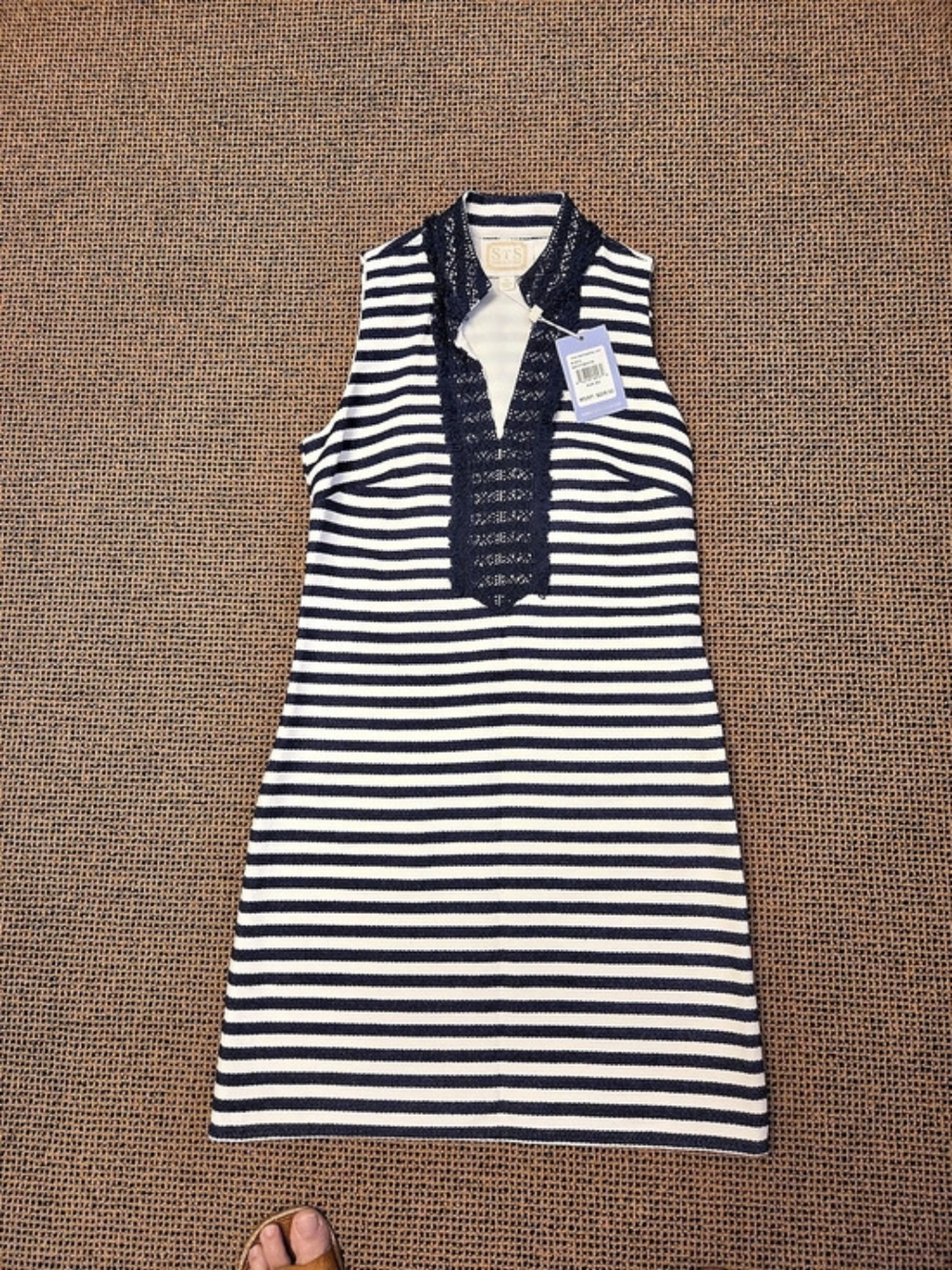 Sail To Sable Striped Mini Dress in Navy Blue & White Size Small NWT